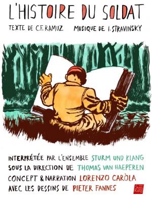 Affiche. Evere. L|histoire du soldat, par Lorenzo Caròla récitant). 2018-11-08